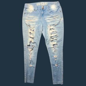 VIP Distressed Jeans Women/Junior Size 11/12 Skinny Ripped High-Waist Denim